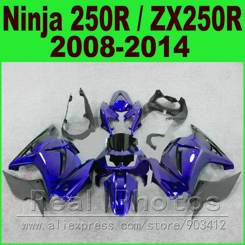 

Dark blue Kawasaki Ninja 250r Fairings bod kit 2008 2009 2010 2011 2012 2013 2014 EX250 ZX 250 fairing kits parts R4T6