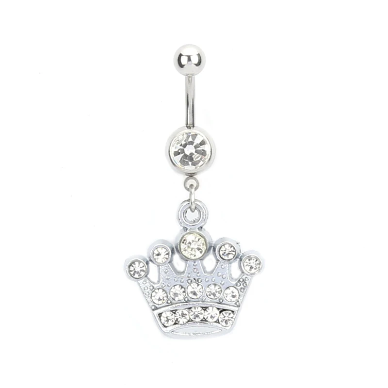 

White Crystal Crown pendant body art puncture navel nail stainless steel jewelry