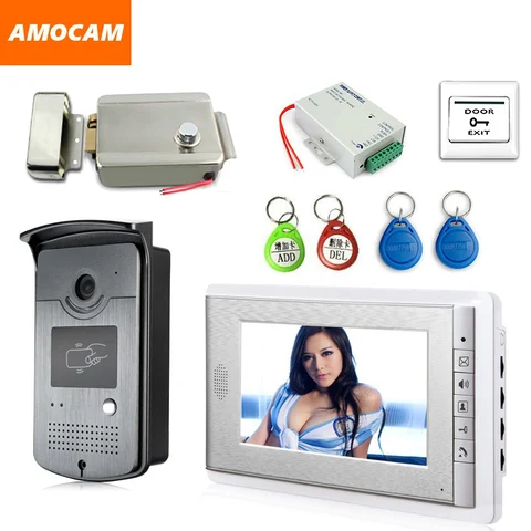 Система видеодомофона с 7-дюймовым экраном, дверной видеозвонок, домофон с электрическим замком, источник питания, выход двери, RFID-брелок