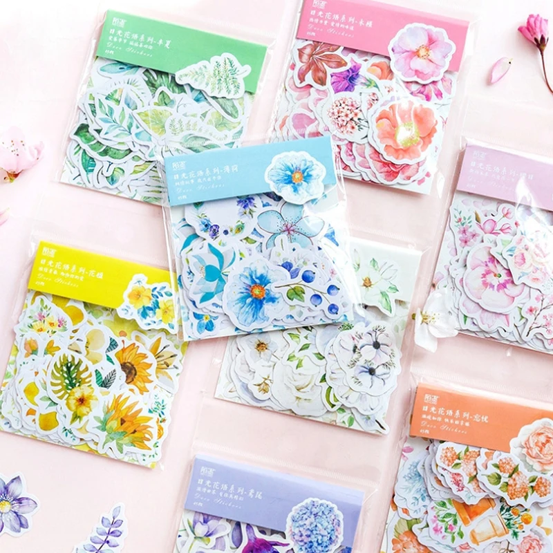 45pc/bag Beautiful watercolor flowers sticker decoration paper diy handmade diary album scrapbooking Arts Crafts | Дом и сад