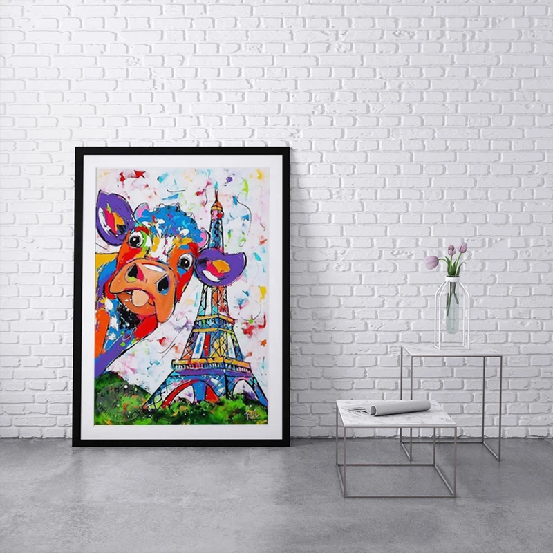 Красочные коровы башня картины маслом Печать на холсте абстрактные настенные
