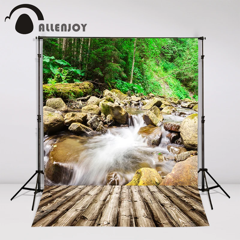 Виниловый фон для фотостудии Allenjoy с изображением деревянной реки пейзажа камня