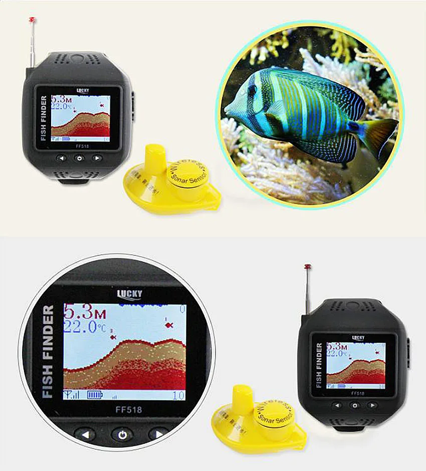 2017 Lucky Brand часы Тип Sonar Рыболокаторы Беспроводной наручные Fishfinder 200 футов (60 м)