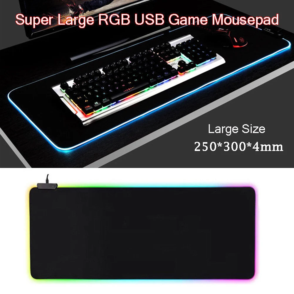 Большой RGB USB Красочный светодиодный освещение, подсветка коврик для мыши и клавиатура игровой коврик для ПК компьютера 250*300*4 мм