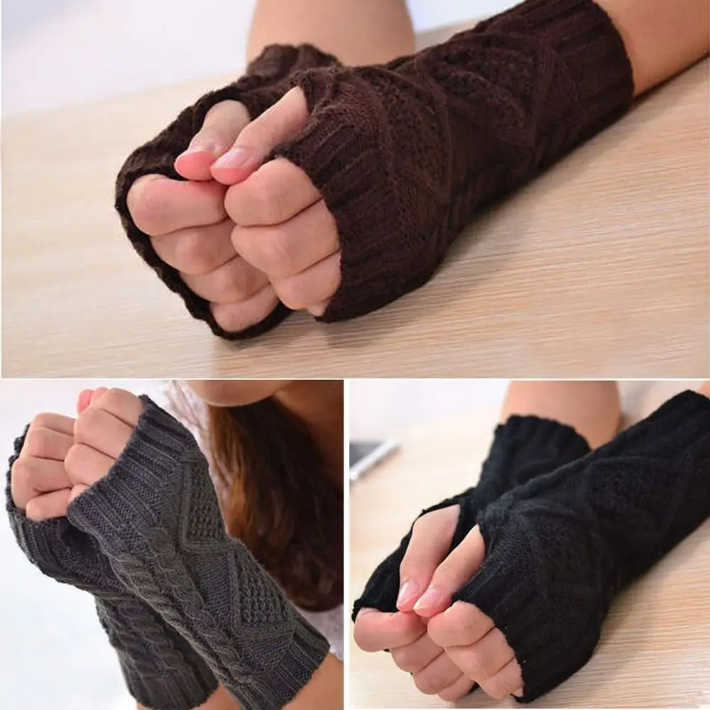 

Unisex Men Women Arm Warmer Fingerless Knitted Long Gloves Cute Mittens