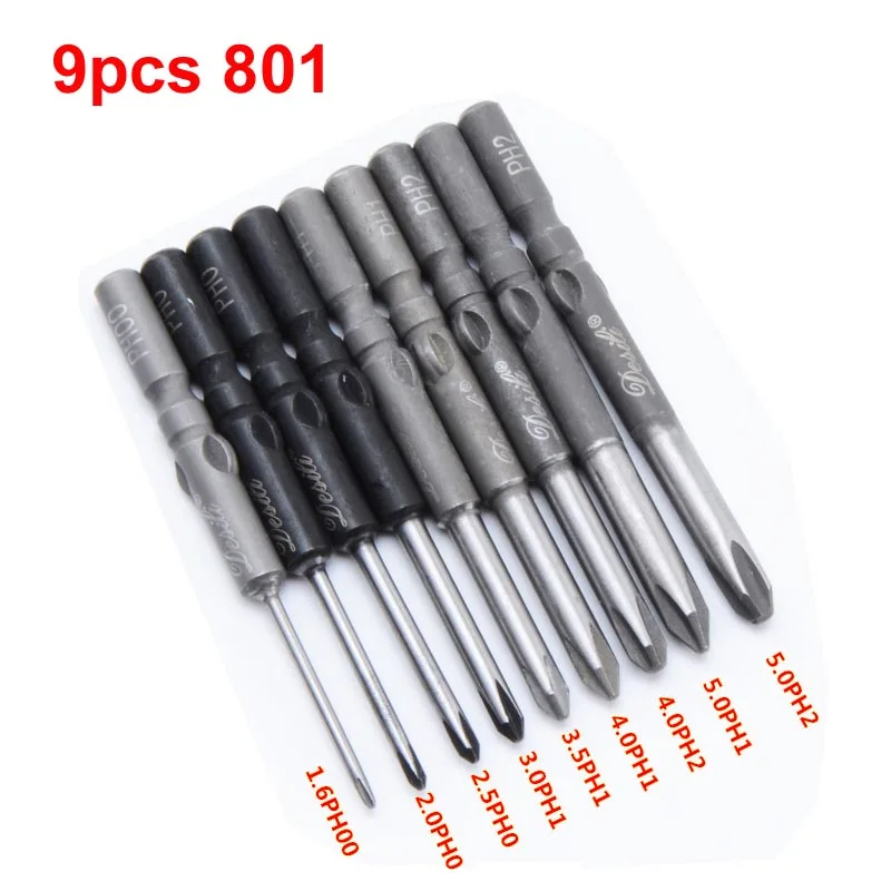 801 9pcs 9 шт./компл. 801 5 мм 802 6 мм Круглый хвостовик Магнитный Электрический Phillips отвертка бит 60 мм Длина PH00 PH0 PH1 PH2 - Цвет: 801 9pcs