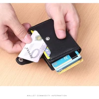 men blocking rfid wallet mini 100 genuine leather business aluminium credit card holder purse automatic pop up card case