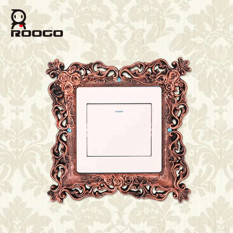 Roogo Золотой 3d переключатель панель наклейка Роскошная Мода украшение в Королевском Стиле аксессуары для дома Смола Розетка набор настенные наклейки