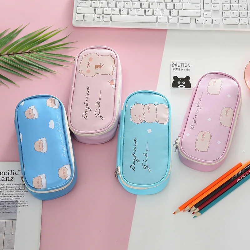 Kawaii Porket Карандаш Чехол с мультипликационным принтом из искусственной кожи Большие Ёмкость пенал для карандашей Карандаш Чехол студентческой ручки сумка, школьные принадлежности канцелярские товары