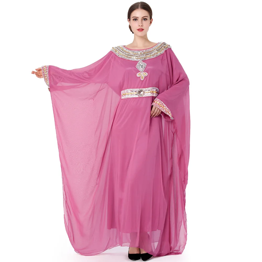 Модное мусульманское длинное платье abaya роскошное шифоновое с вышивкой женская
