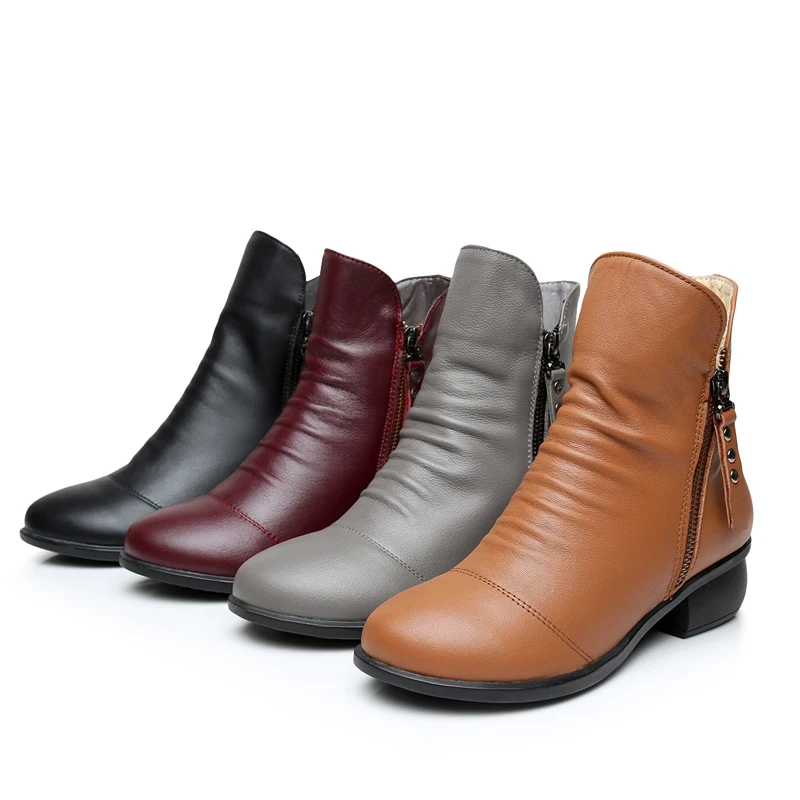 

CEYANEAO Fashion Genuine Leather W Boots Ankle Boots Female Mid Heels Platform Comfortable Spring Autumn Shoes Plus SizeE1245