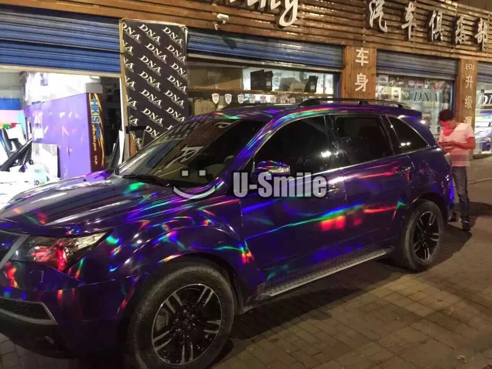 

Premium Iridescent Purple Holographic Kaleidoscope Film Rainbow Laser Chrome Vinyl Wrap Bubble Free