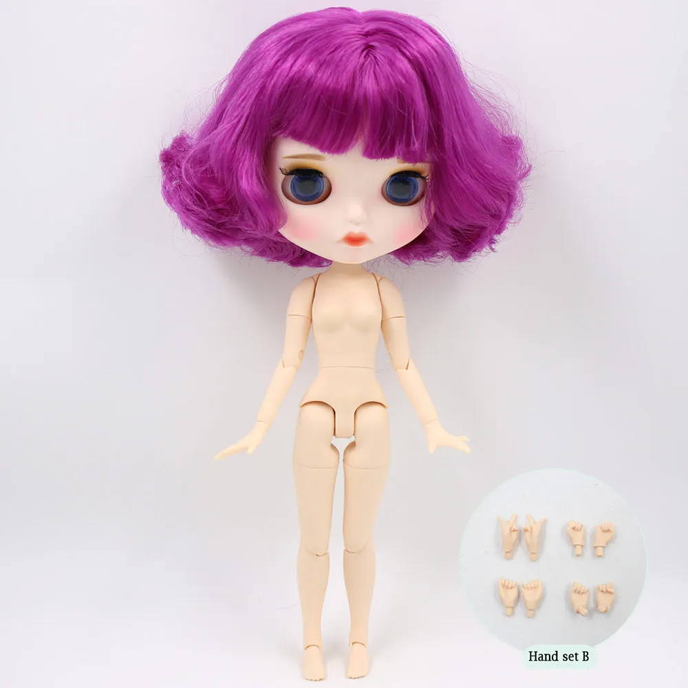 Ледяные обнаженные куклы Blyth No. BL732 фиолетовые волосы для тела 1/6 bjd, pullip, licca, jerryberry - Цвет: B doll and hand B