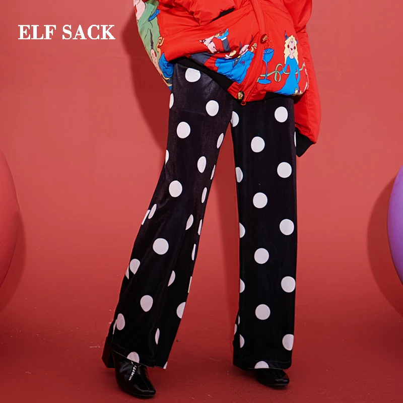 Женские прямые брюки ELFSACK повседневные длинные средней длины в горошек с