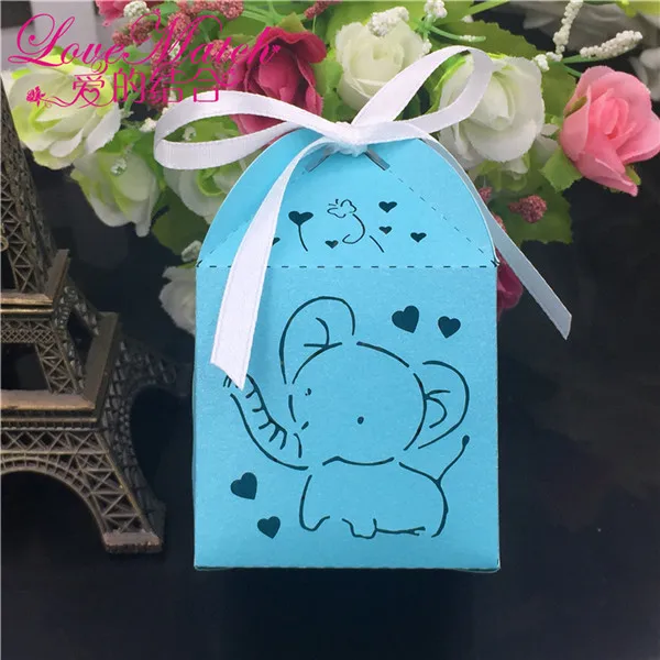 Sky Blue 50 шт Baby Shower Подарочная коробка на день рождения вечерние приспособления для декора вечеринки украшения свадебные коробка шоколадных конфет гостей С Рисунком Слона - Цвет: Sky Blue