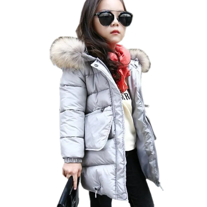 Зимняя куртка для девочек зимнее пальто маленьких с меховой оторочкой капюшона