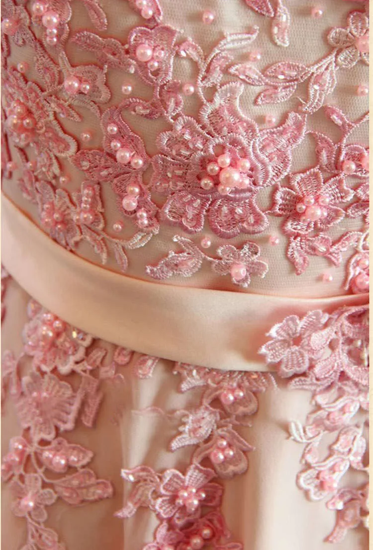 Real Samples 2014 Fashion A line Scoop Short Sleeve Lace Pearls Long Party Hot Guest Maid of Honor Red Bridesmaid Dress Girls | Свадьбы и
