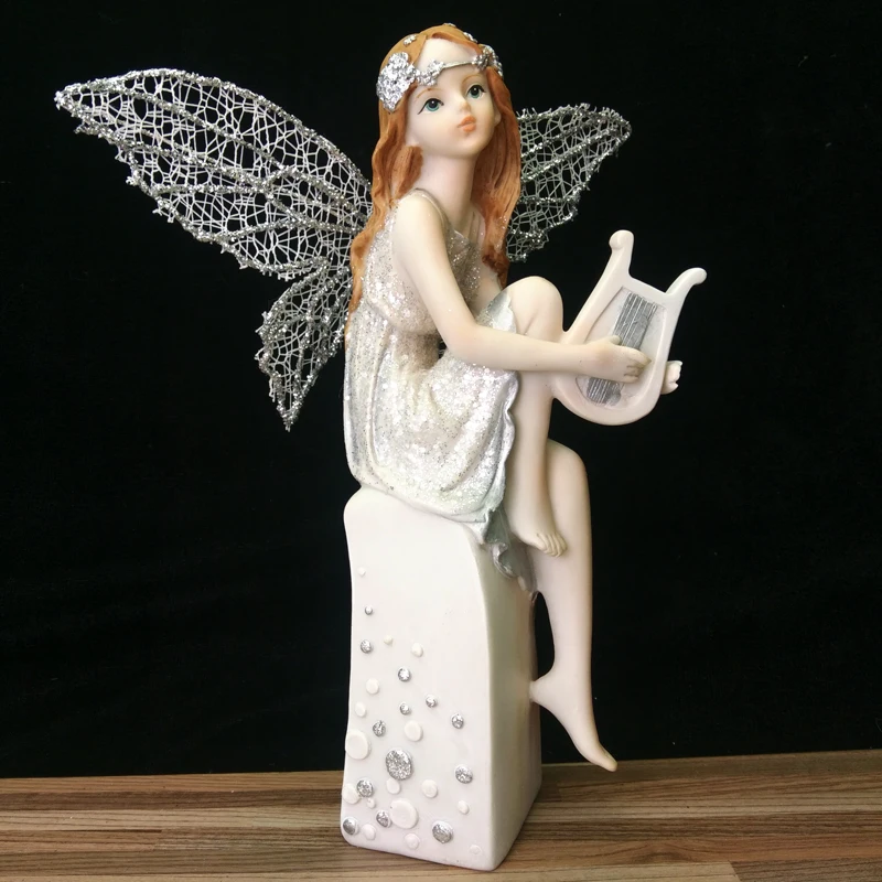 Flower Fairy Figurines Statues Resin Angel Ornaments Silver Wings Style Wedding Beautiful Girl Home Decor Birthday Gifts