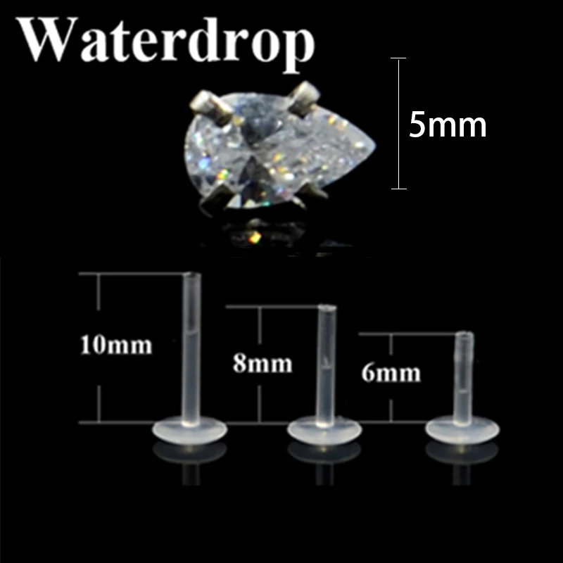 Water Drop 5mm Gem 1 шт губы Лабрет зубец пирсинг установка циркон ушной хрящ гибкий биопластик Лабрет Монро губы ювелирные изделия кольцо для пирсинга 16 г - Окраска металла: Water Drop 5mm Gem