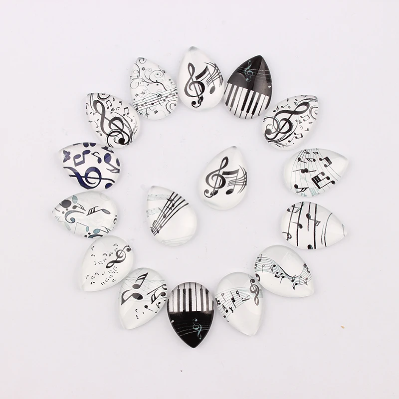 Капли воды смешанный стиль музыкальная нота 16 шт стеклянный кабошон 18x25 мм