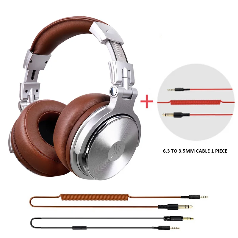 Oneodio Studio Pro DJ наушники на ухо 50 мм драйверы HIFI гарнитура профессиональный монитор DJ наушники с микрофоном для Xiaomi iPhone - Цвет: Brown-Extra Cable