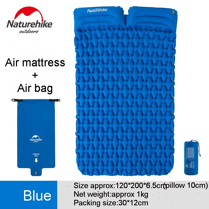 2Person blue set Naturehike сверхлегкий 1 2 человек надувной матрас Открытый надувные матрасы один спальный коврик кемпинг коврик W& подушка безопасности - Цвет: 2Person blue set