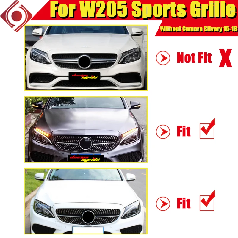 C63AMG Алмазная решетка гриль W205 C205 C Класс модели без 360 камеры ABS серебро Спортивная
