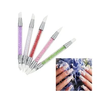 5pcs manicure nail art tools nail hollow out carve embossing pen nail gel pens double drilling soft silica rhinestones pen