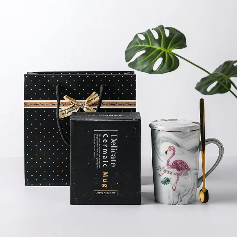 Gray-flamingo bag Креативная круглая кружка с мраморным узором Цветная Керамическая чашка Фламинго Чай Молоко Кофе Кружка хорошо продается в помещении офис подарок чашки Посуда для напитков - Цвет: Gray-flamingo bag