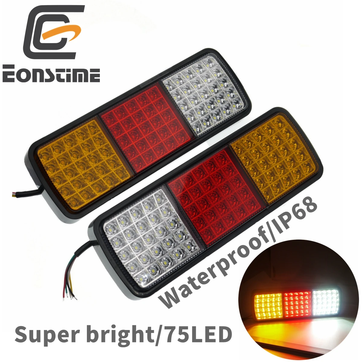 

Eonstime 2PCS 75LED 12V Car Truck Boat Trailer Tail Light Stop Brake Reverse Lamp Caravans Van Vehicle ADR Road Waterproof IP68