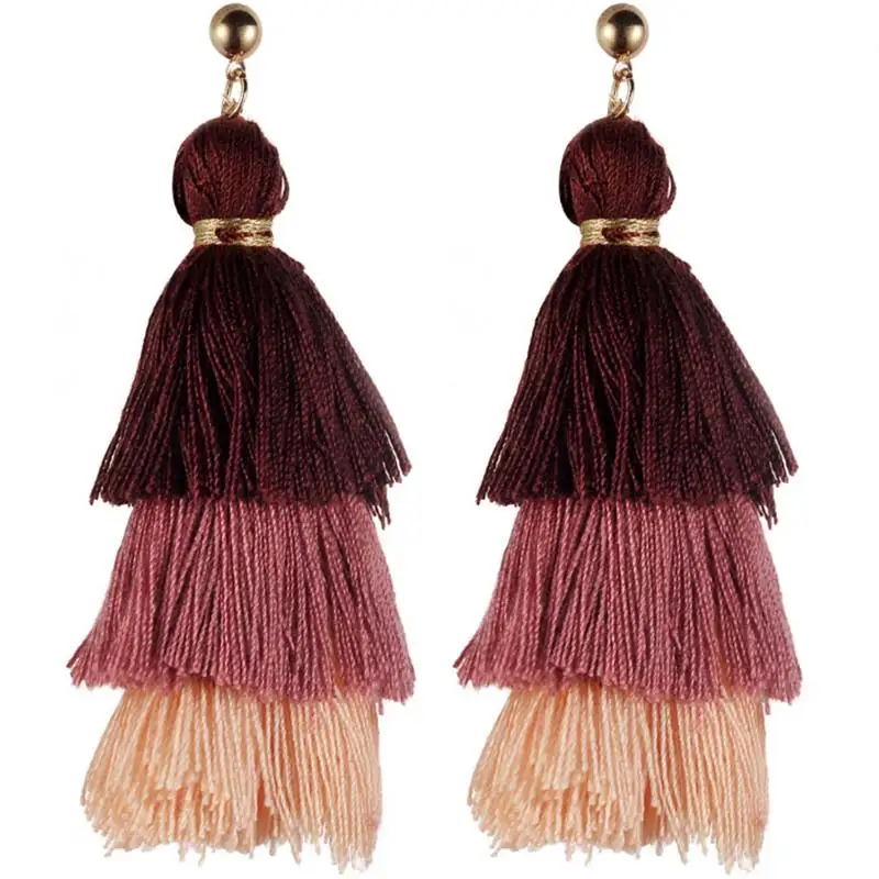 Многослойные красные серьги с кисточками многоярусные длинные массивные