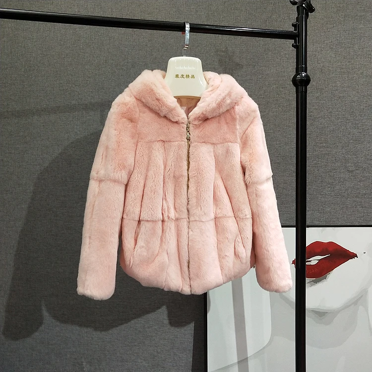 OFTBUY пальто с натуральным мехом, зимняя куртка для женщин, полностью натуральный мех кролика Рекс, капюшон, уличная верхняя одежда, повседневная Толстая теплая Модная одежда
