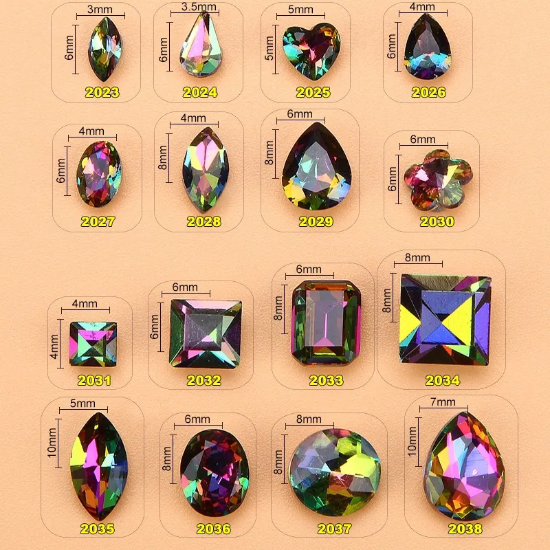 

10pc/SET 3D Nail Art Shiny Fire AB Rhinestones Crystals Point Back Iridescence Fire Diamond Nail Jewelry Charms 2023-2038#