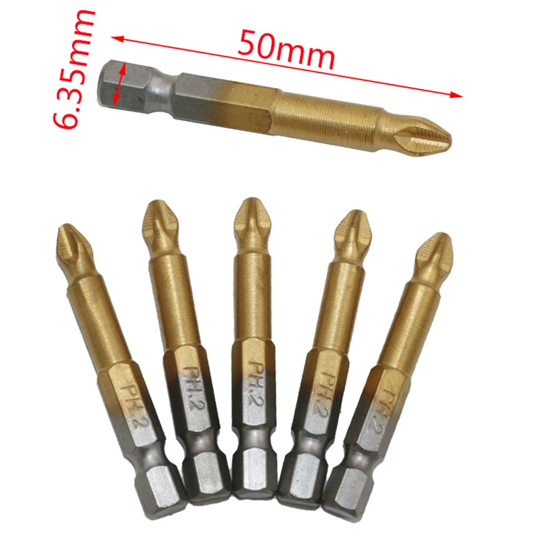 1 Набор (5 шт.) титановое покрытие 1/4 "шестигранный хвостовик PH2 длина 50 мм