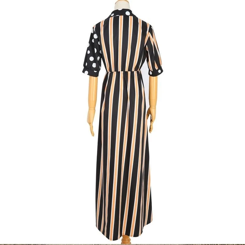 Long Striped Chiffon shirt Summer 2019 Woman Polka Dot Patchwork Casual Boho Shirt Women Robe Longue Femme Ete | Женская одежда