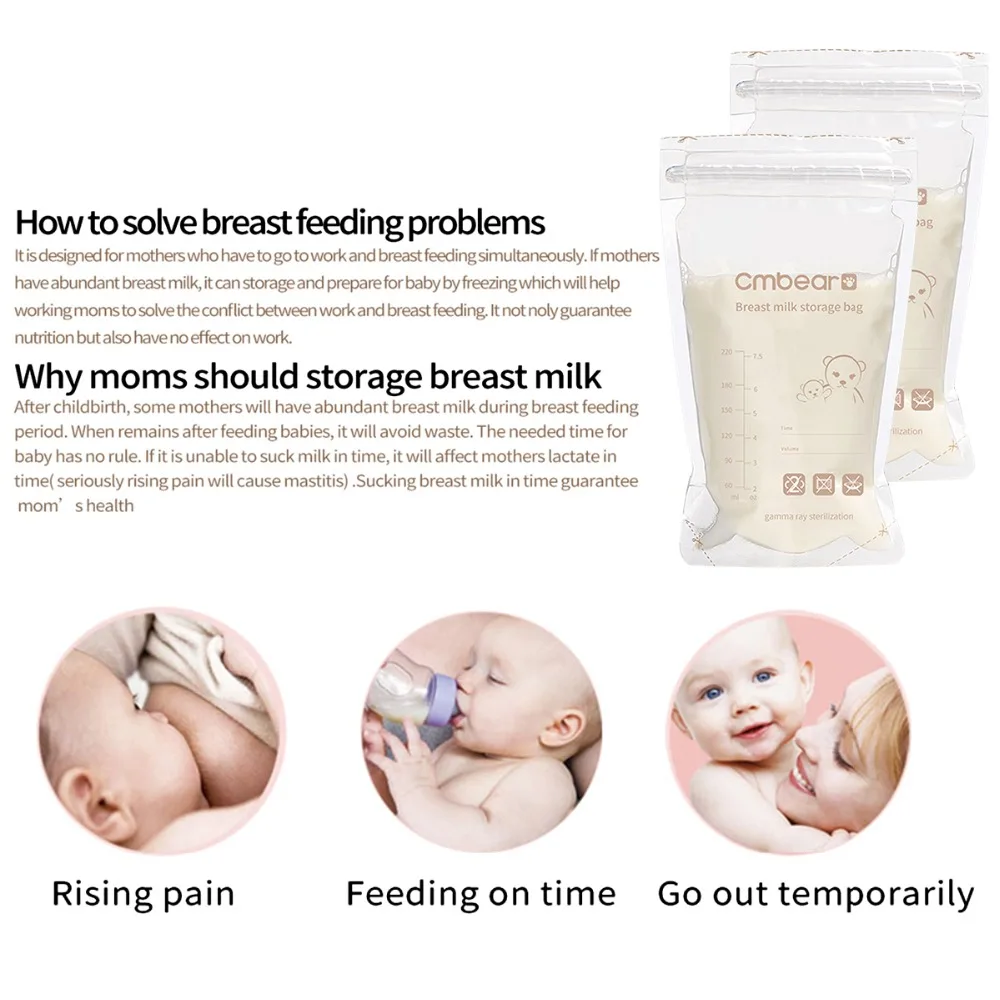 30Pcs 220ml Baby Breast milk Storage Bags Leak Proof Sterilized Food Safe Milk Freezer Bag For Feeding | Мать и ребенок