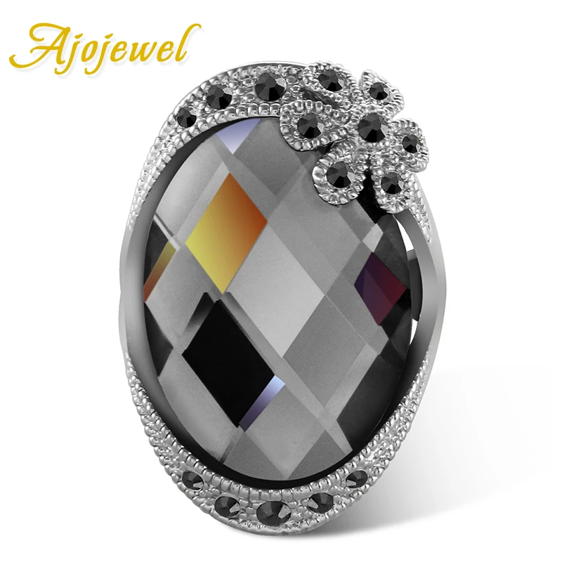 Женское кольцо с крупным серым кристаллом в винтажном стиле|crystal rings for women|crystal