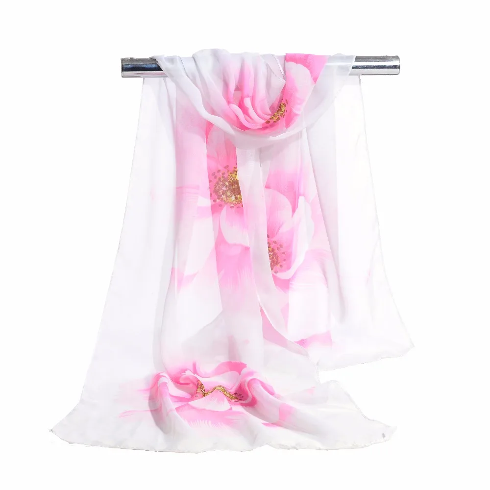 Женский шелковый шарф роскошный женский шифоновый из полиэстера с цветочным