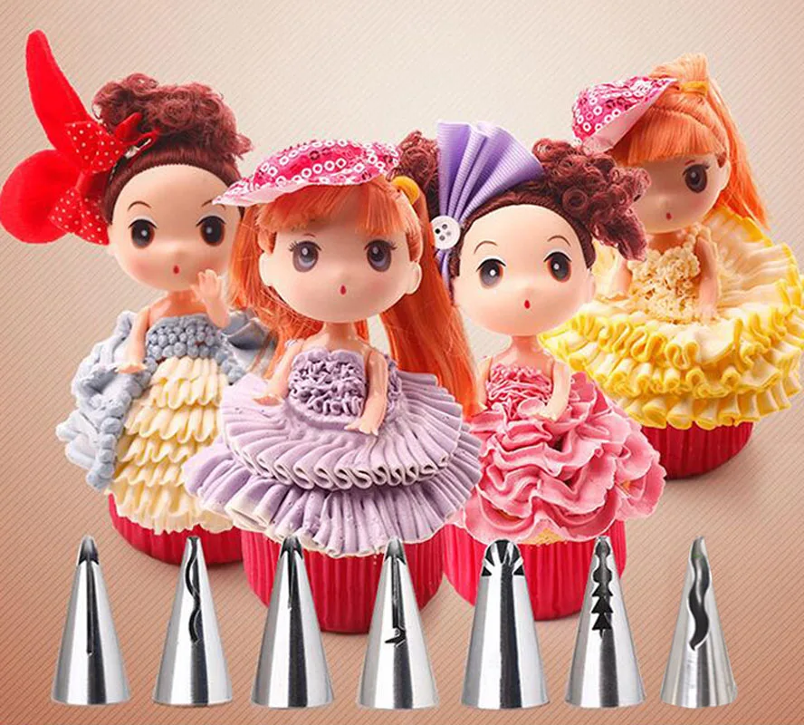 1/7 шт набор Baby Doll глазури трубопроводов сопла из нержавеющей стали цветок крем