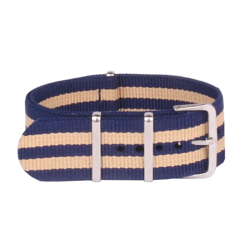 

New 20 mm Belts Stripe Cambo Navy Beige Nato Woven Fiber watchband 20mm Nylon Watch Straps Wristwatch Band Buckle Cheap fabric