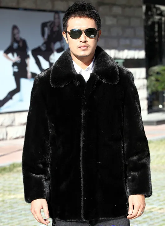 

Winter Style Mink Fur Marten Velvet Warm Outerwear Plus Size Black Faux Fur Men's Clothing Fur Overcoat Male Leather Coats