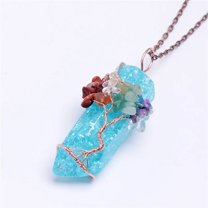 SEDmart 7 Чакра Древо жизни опал кулон ожерелья для женщин синий опал камень проволока завернутый Йога длинная цепь ювелирные изделия