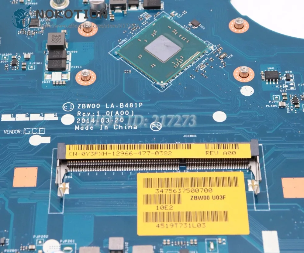 NOKOTION новая материнская плата для ноутбука Dell inspiron 15 3531 CN-0Y3PXH 0Y3PXH ZBW00 LA-B481P основная плата N3530 процессор на плате DDR3