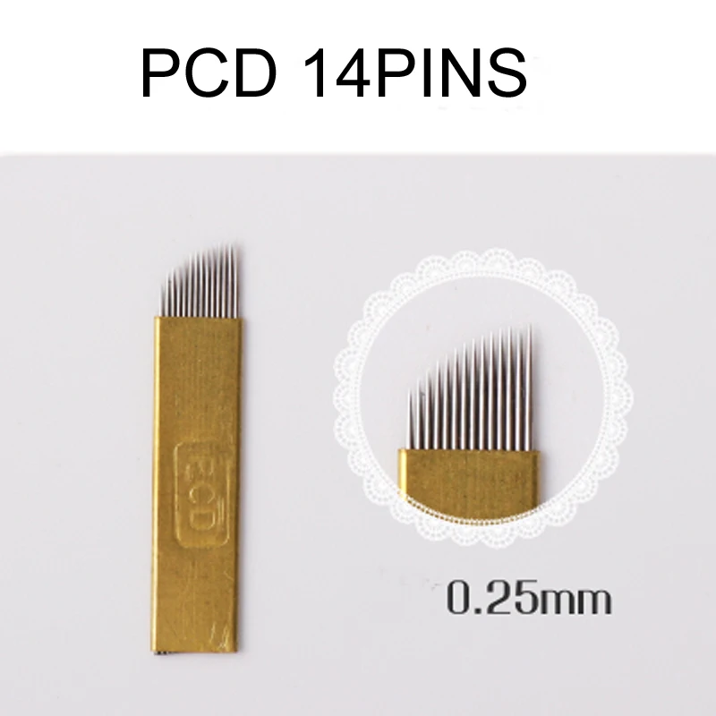 100 шт. Одноразовые Иглы для микроблейдинга лезвие татуажа бровей PCD 12/14/19 пин