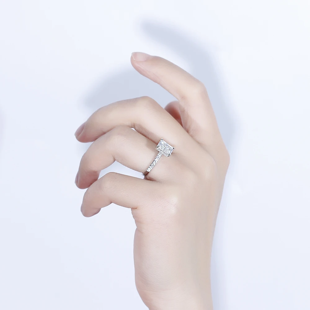 Transgems 14K белое золото 1.8ct 6X8mm F Цвет огранка Радиант Муассанит Обручение кольцо под Halo|Кольца| |