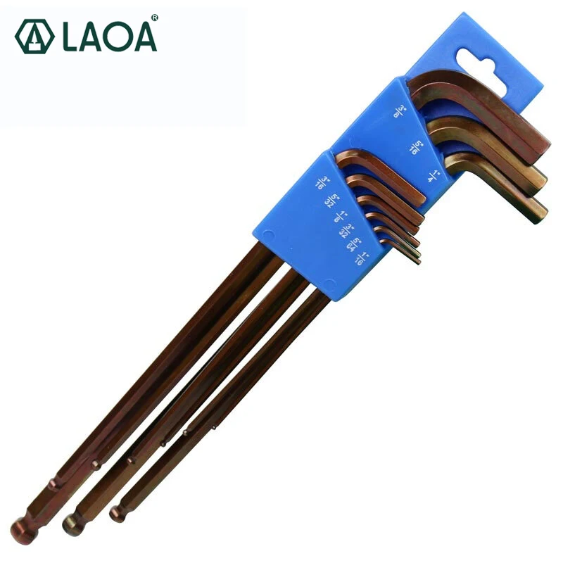 

LAOA 9pcs S2 Material Allen Keys Set Inch Ball Shape Hex Wrenches Set Spanner Handle Tools Universal Wrench Repair For Bike Car