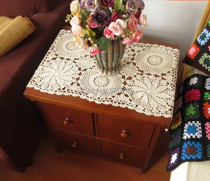Прямоугольная скатерть с цветами ручной работы хлопковая ажурным переплетением