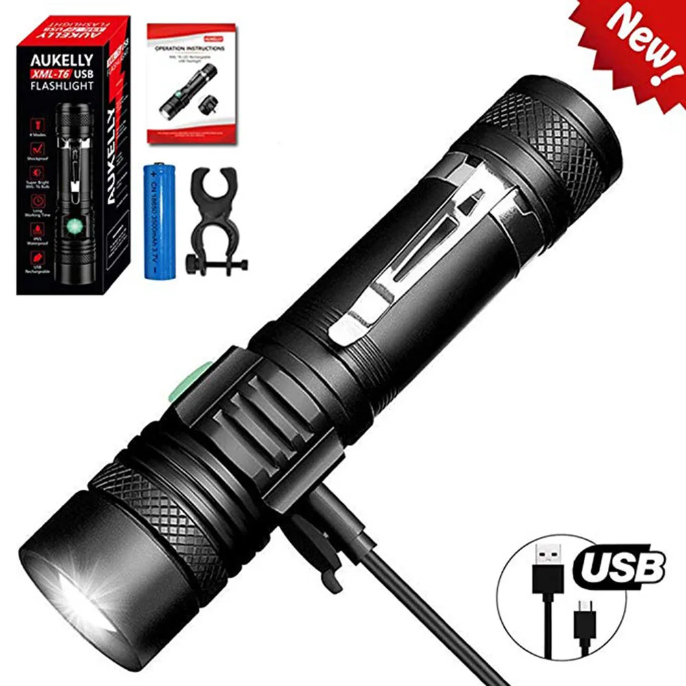Микро USB фонарик Ультра мощный тактический фонарь масштабируемый
