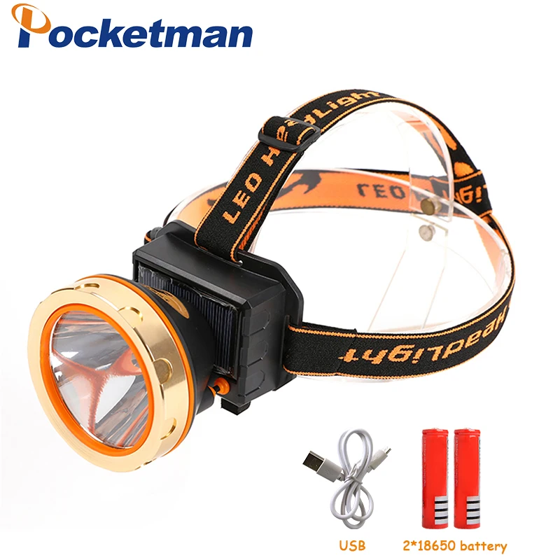 Солнечная энергия USB интерфейс светодиодный налобный фонарь мощный внутри