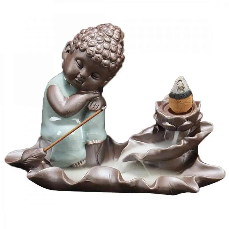 

Small Buddha Ceramic Backflow Incense Burner Lotus Flower Smoke Waterfall Incense Holder Incense Crafts Decorative Buddha